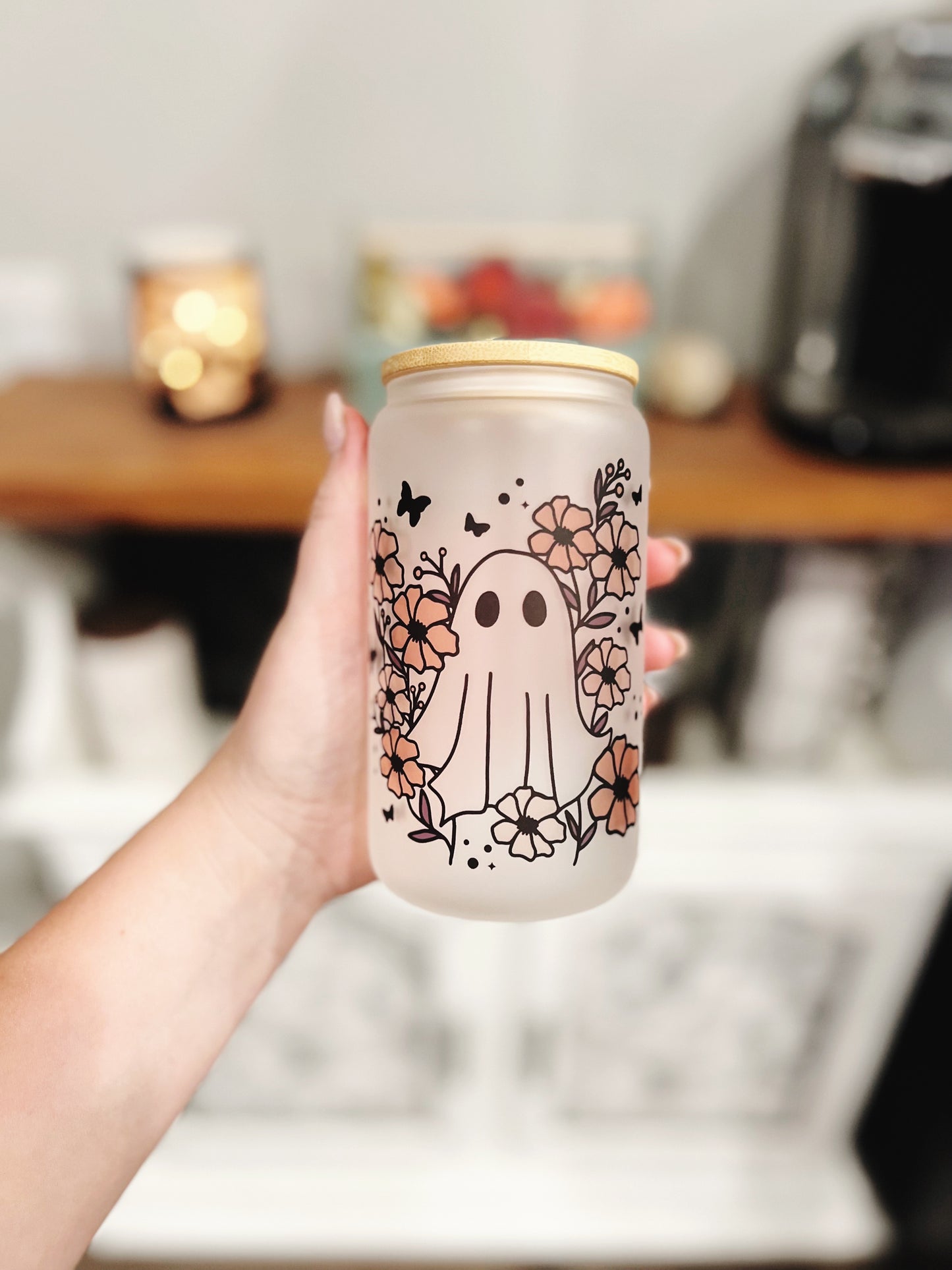 Floral Ghost Beer Can Glass
