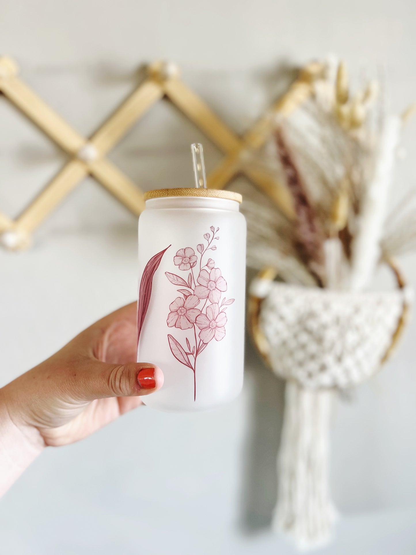 Birth Flower Black & White Single Beer Can Glass