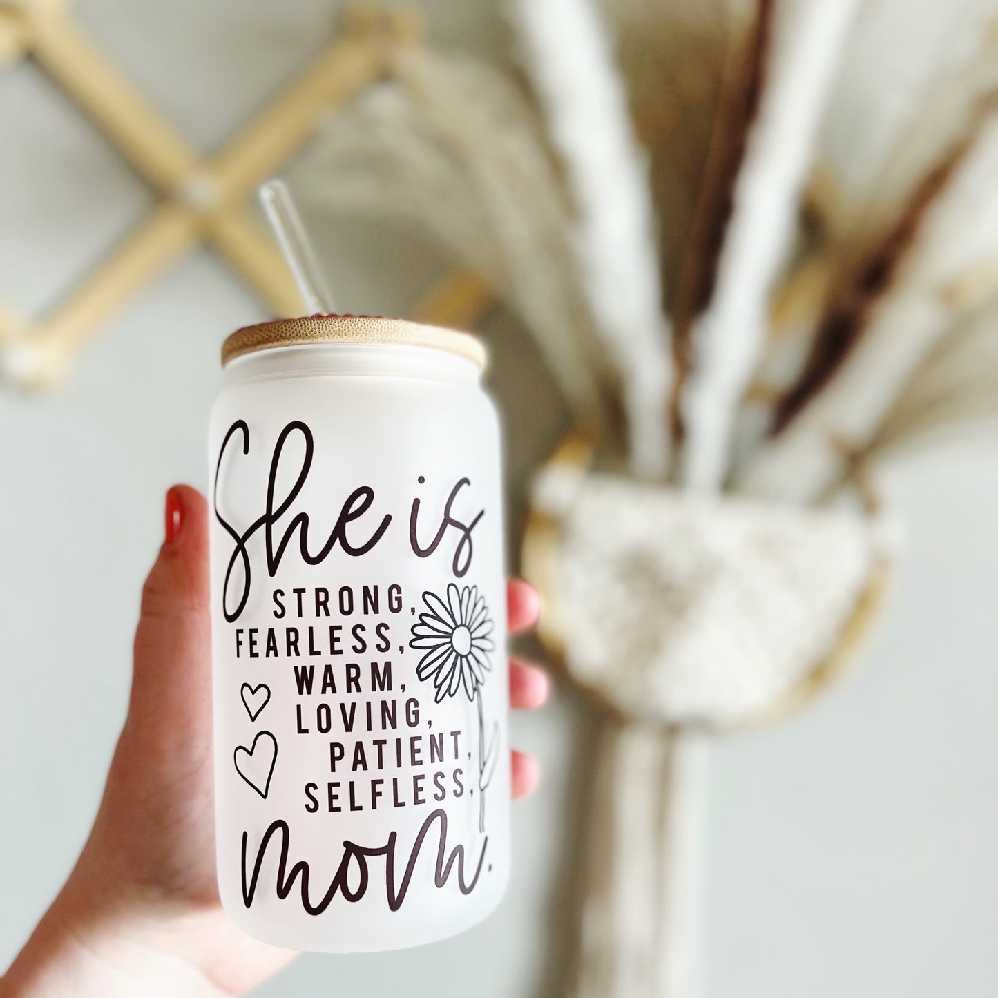 She Is Mom Beer Can Glass