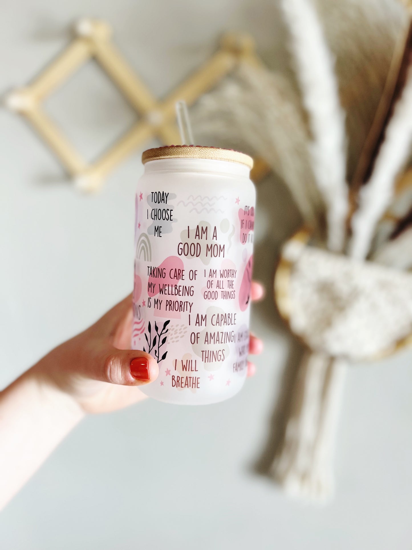 Mom Daily Affirmations Beer Can Glass