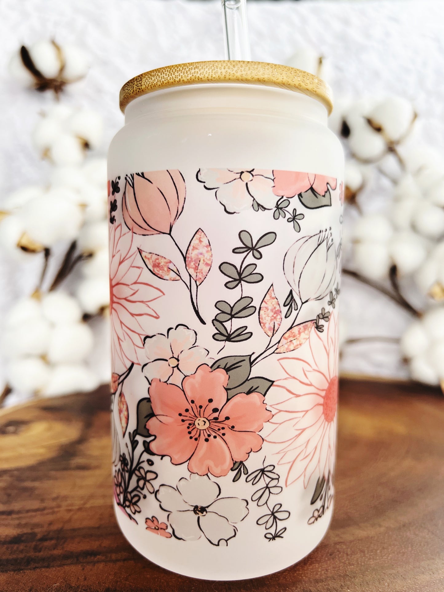 Floral Beer Can Glass