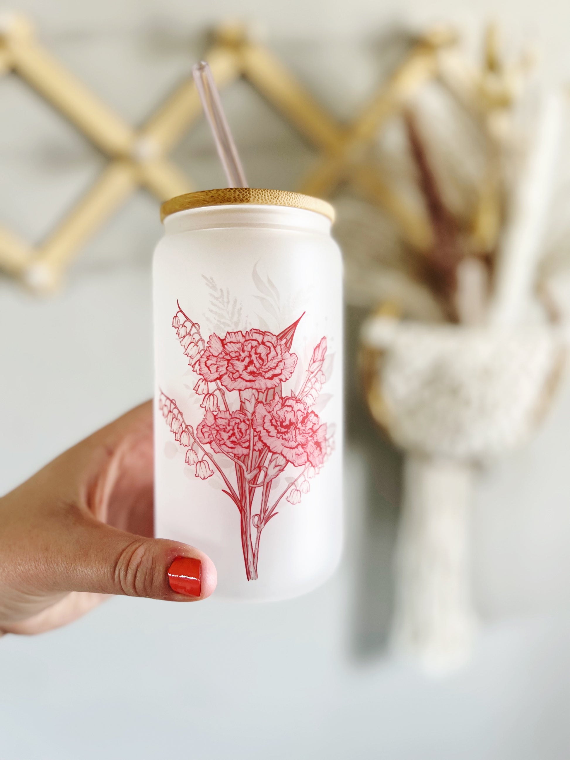 Birth Flower Bouquet Beer Can Glass