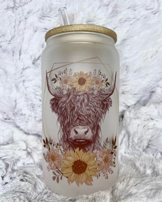 Sunflower & Cows Beer Can Glass
